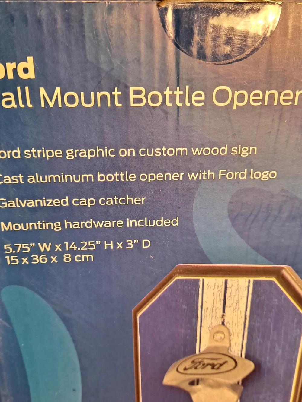Ford Blue Vintage-Style Wall Mount Bottle Opener Genuine Parts Tray Licensed NIB